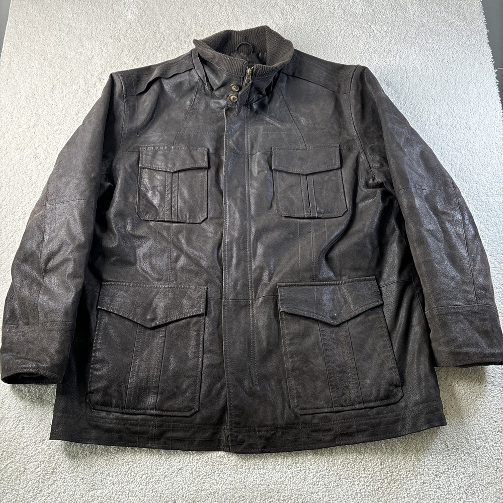 St Johns Bay Suede Leather Field Jacket Coat Men's Size XL Dark Brown Barn Chore